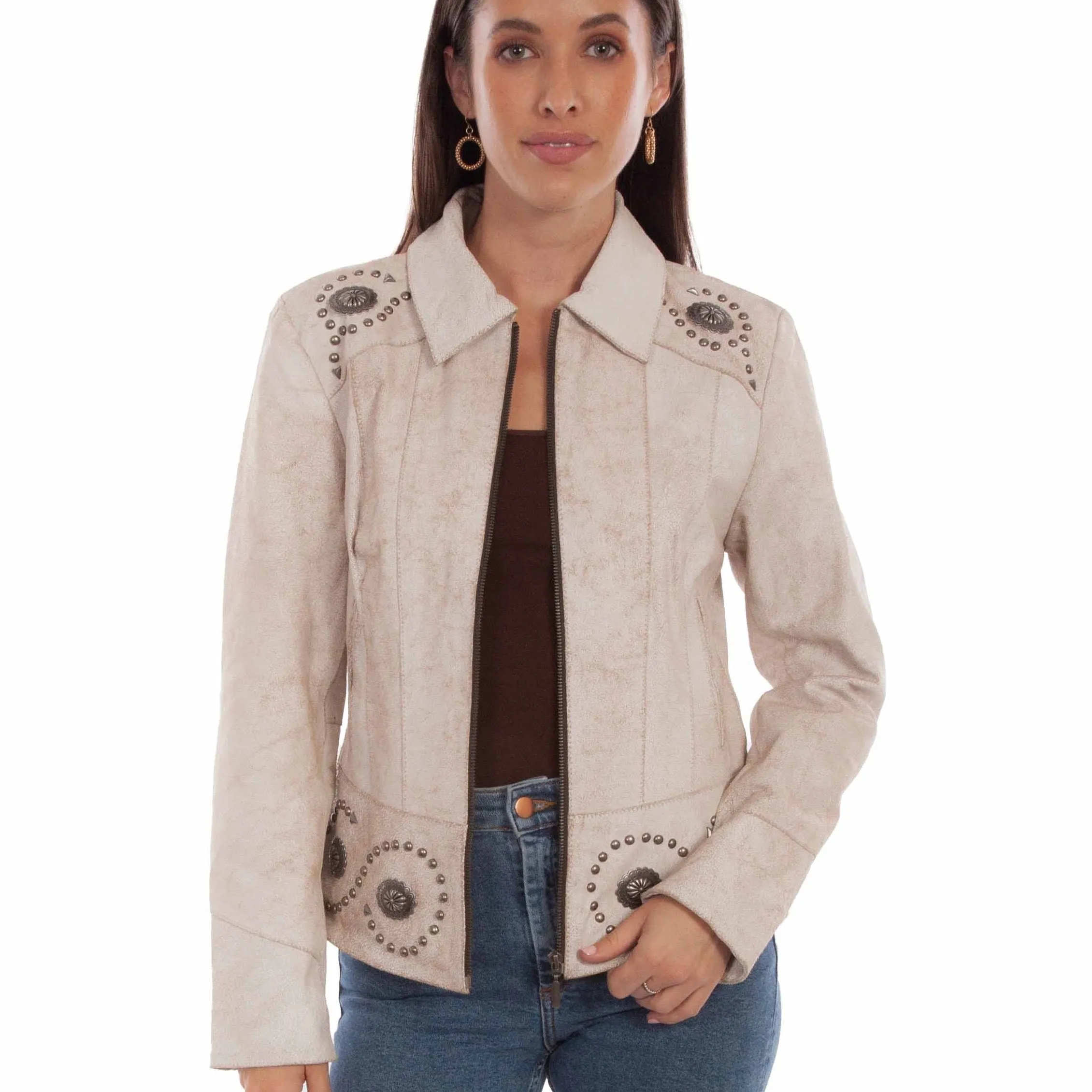 Cream Concho Studded Leather Jacket at Bourbon Cowgirl