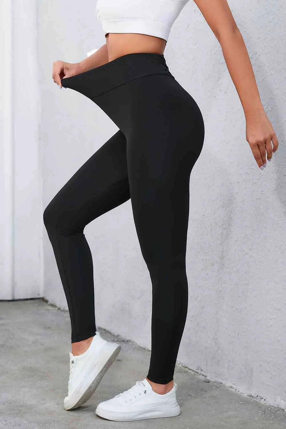 Crisscross Detail Wide Waistband Leggings