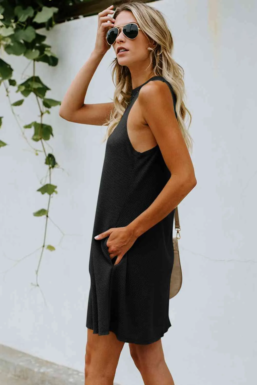 Crisscross Open Back Sleeveless Dress with Pockets