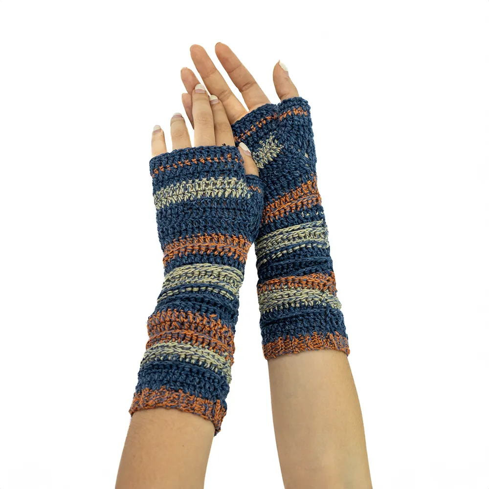 Crochet Fingerless Gloves Cashmere Rayon Blue Spice, 2 sizes