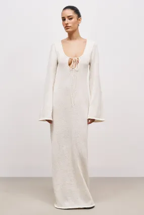 Crochet Knit Long Sleeve Maxi Dress - Cream