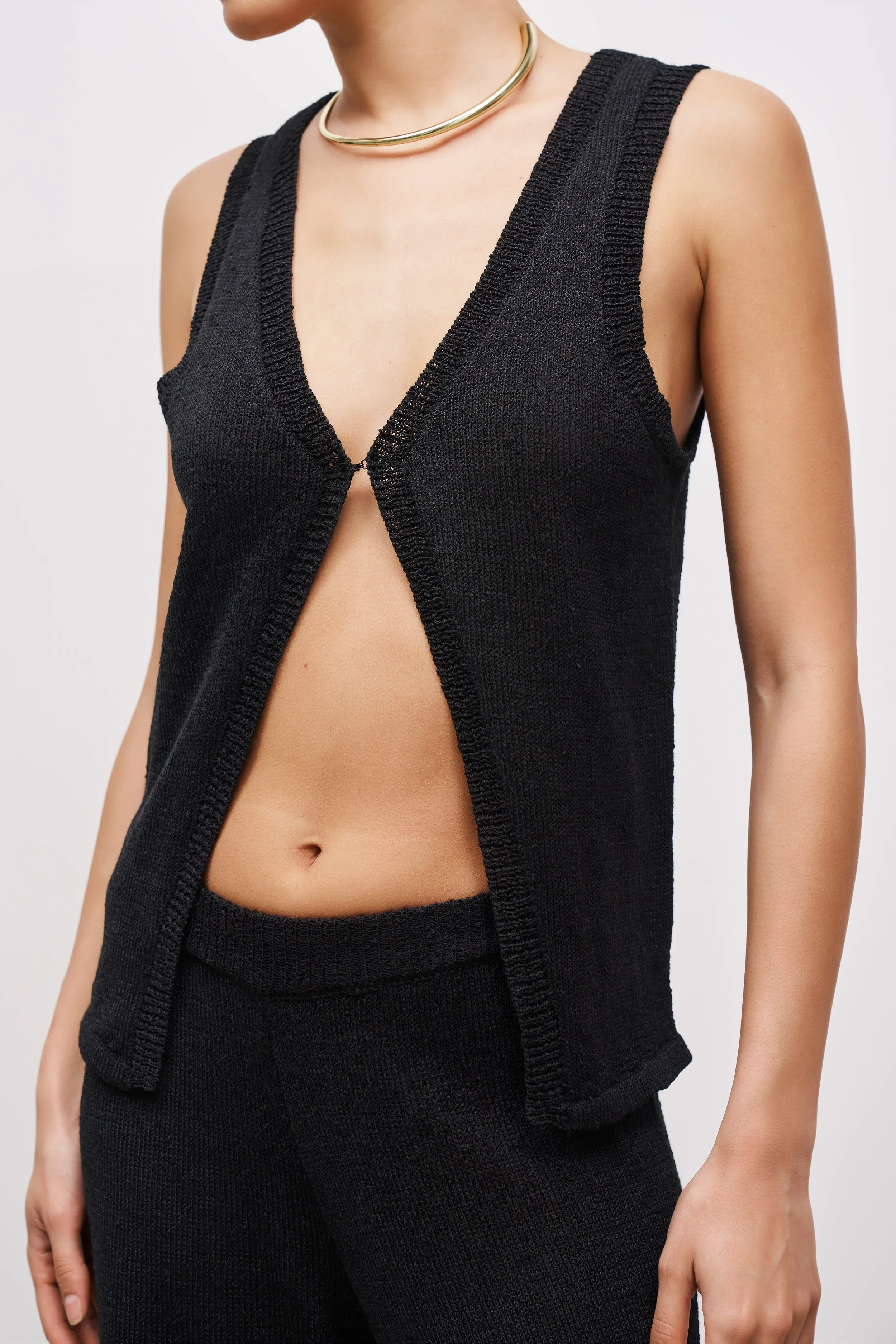 Crochet Knit Waistcoat - Black