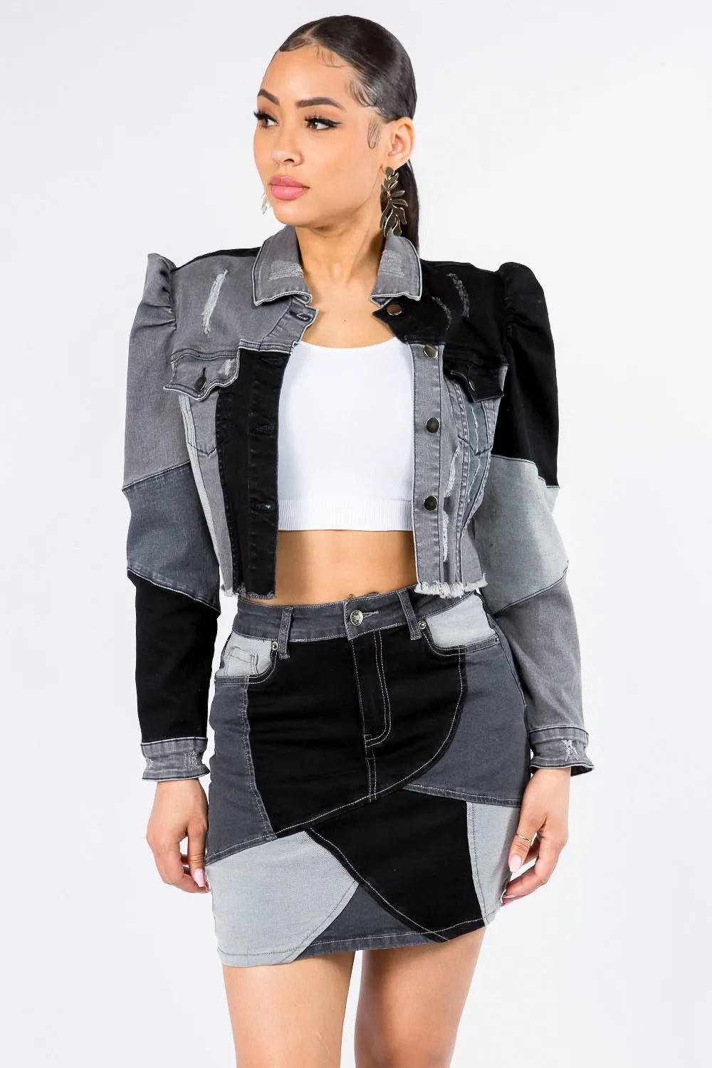 Cropped Patchwork Denim Jacket