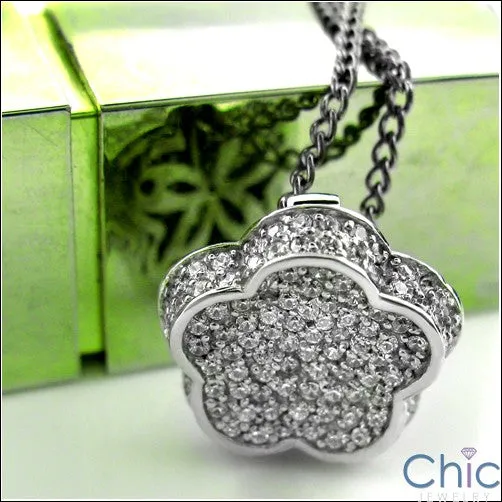 Cubic Zirconia Cz 3 D Flower 2.5 TCW Round Pave Set Pendant