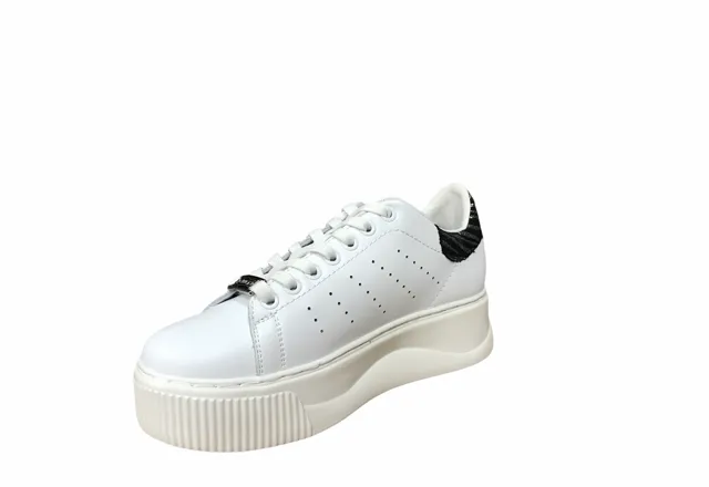 Cult scarpa sneakers da donna in pelle con zeppa Perry 3162 Low glitter bianco zebra