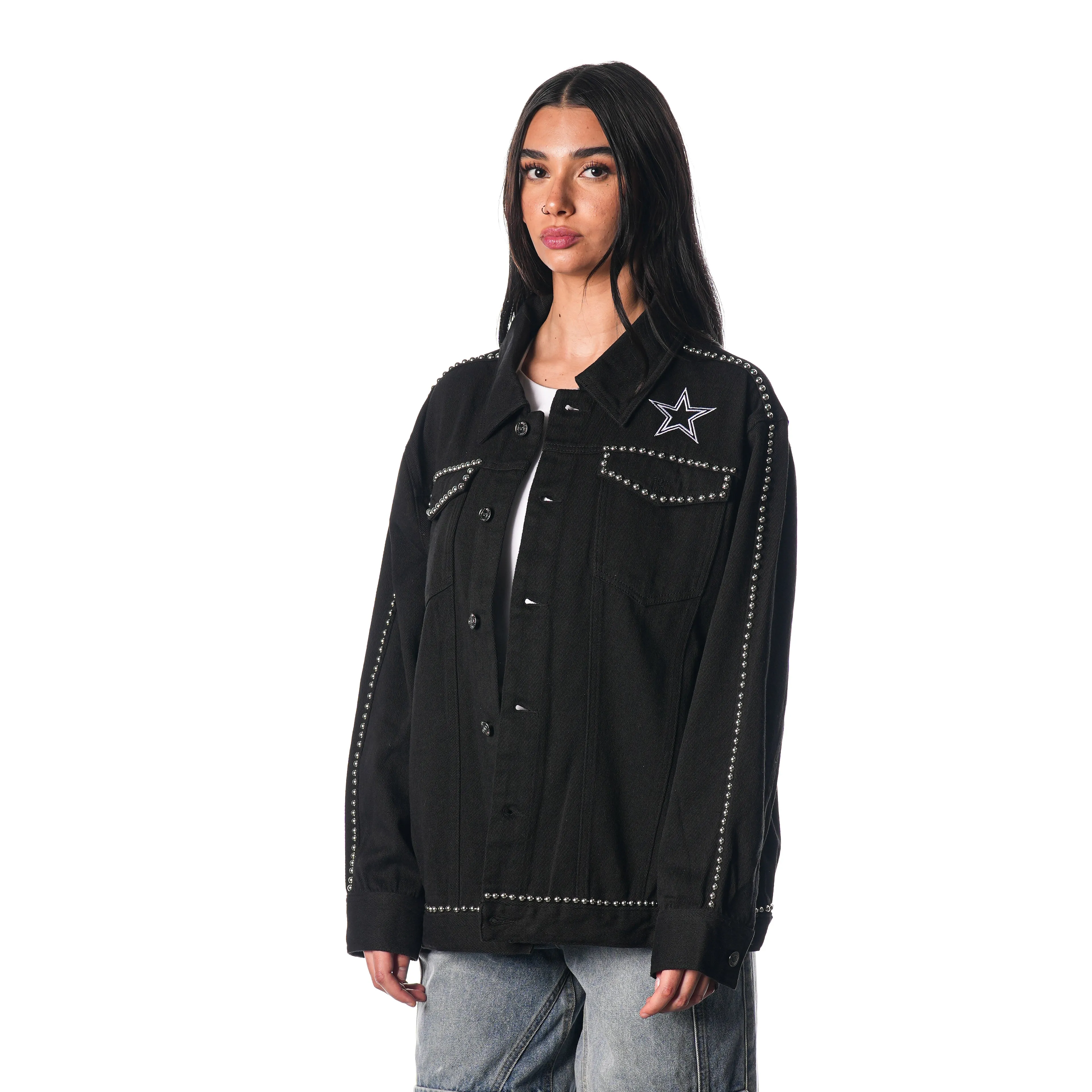 DALLAS COWBOYS DENIM STUDDED JACKET - BLACK