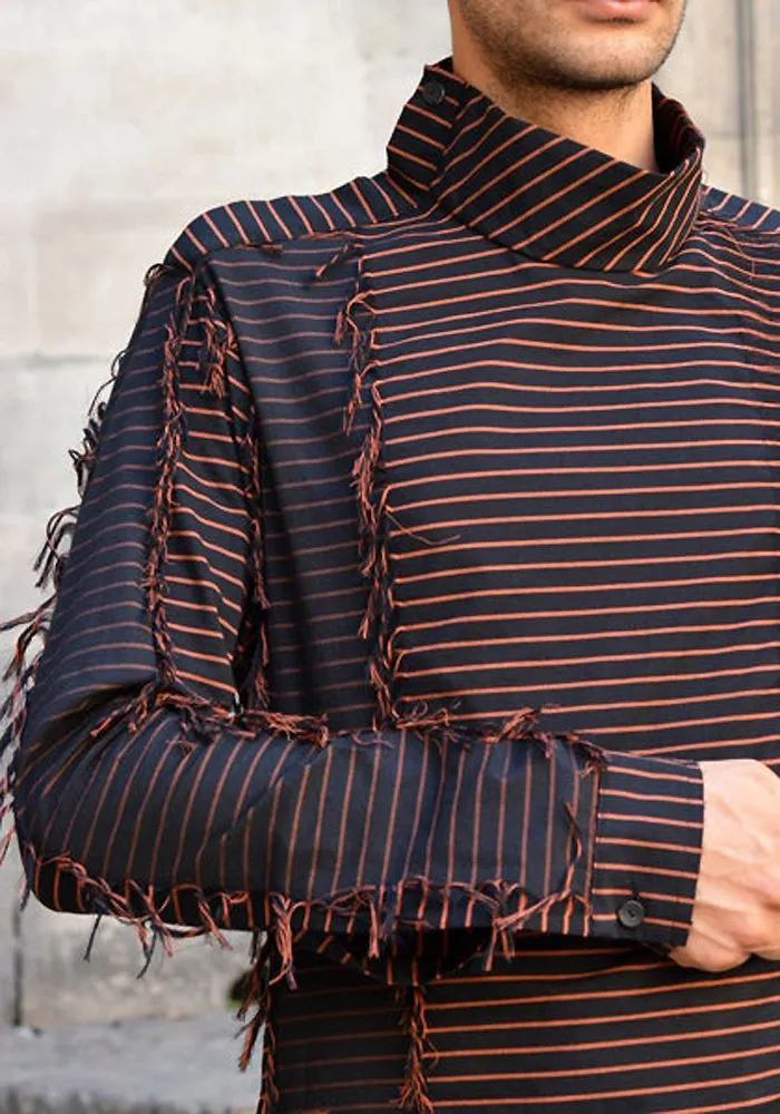 DAMIR DOMA MENS TIJS STRIPE SHIRT COAL/CADMIUM