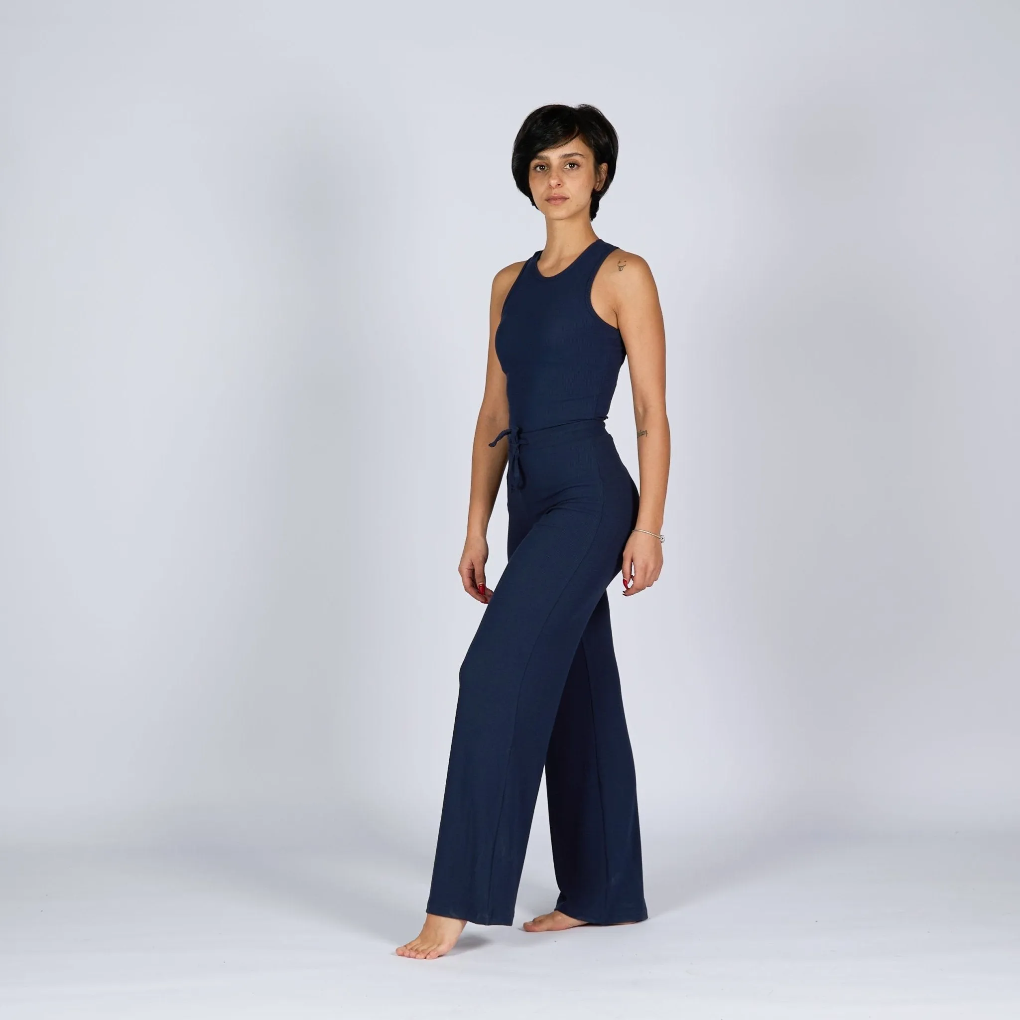 Dark Navy | Women Ribbed Wide Leg Lounge Pants