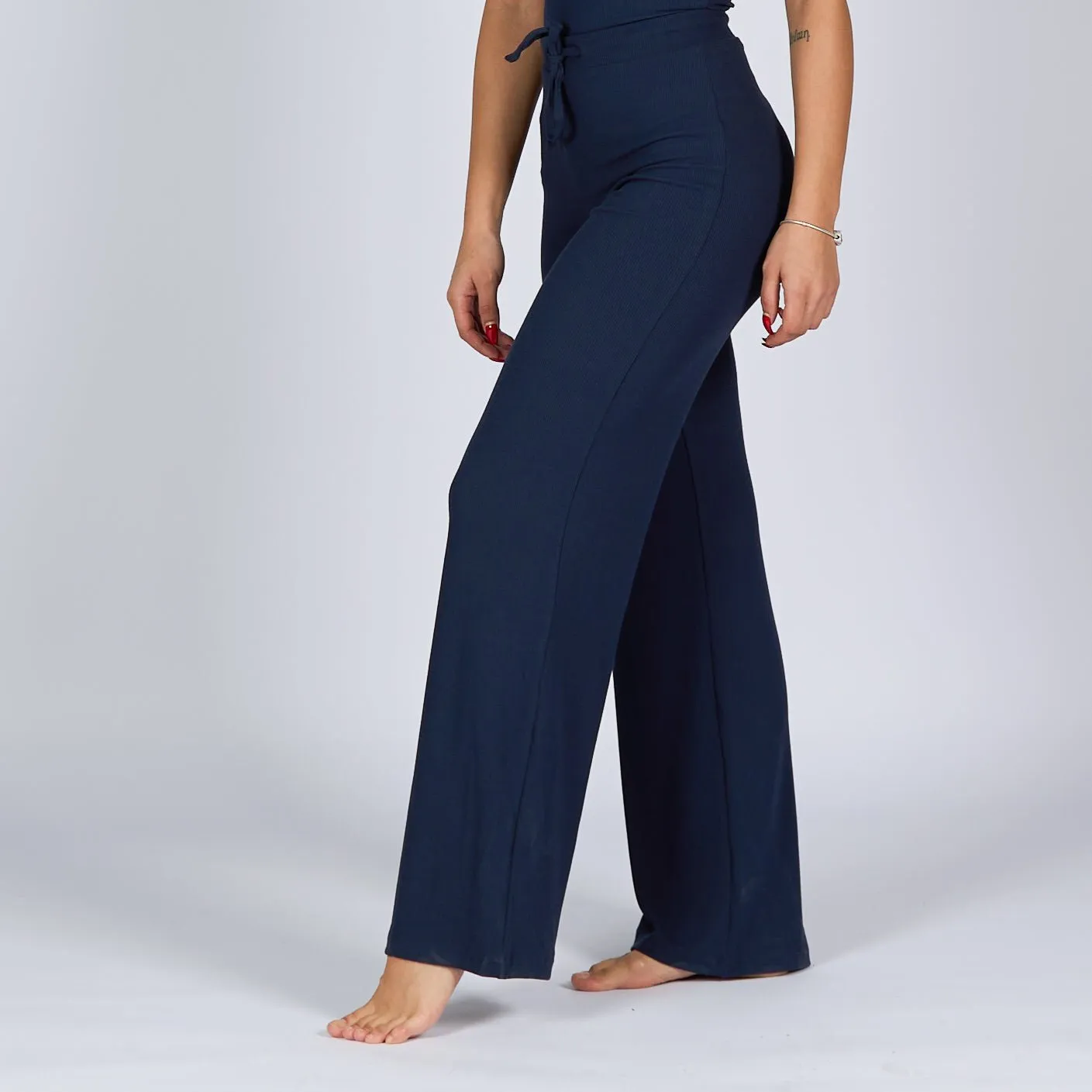 Dark Navy | Women Ribbed Wide Leg Lounge Pants