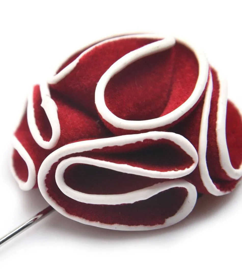 Dark Red With White Border Flower Lapel Pin