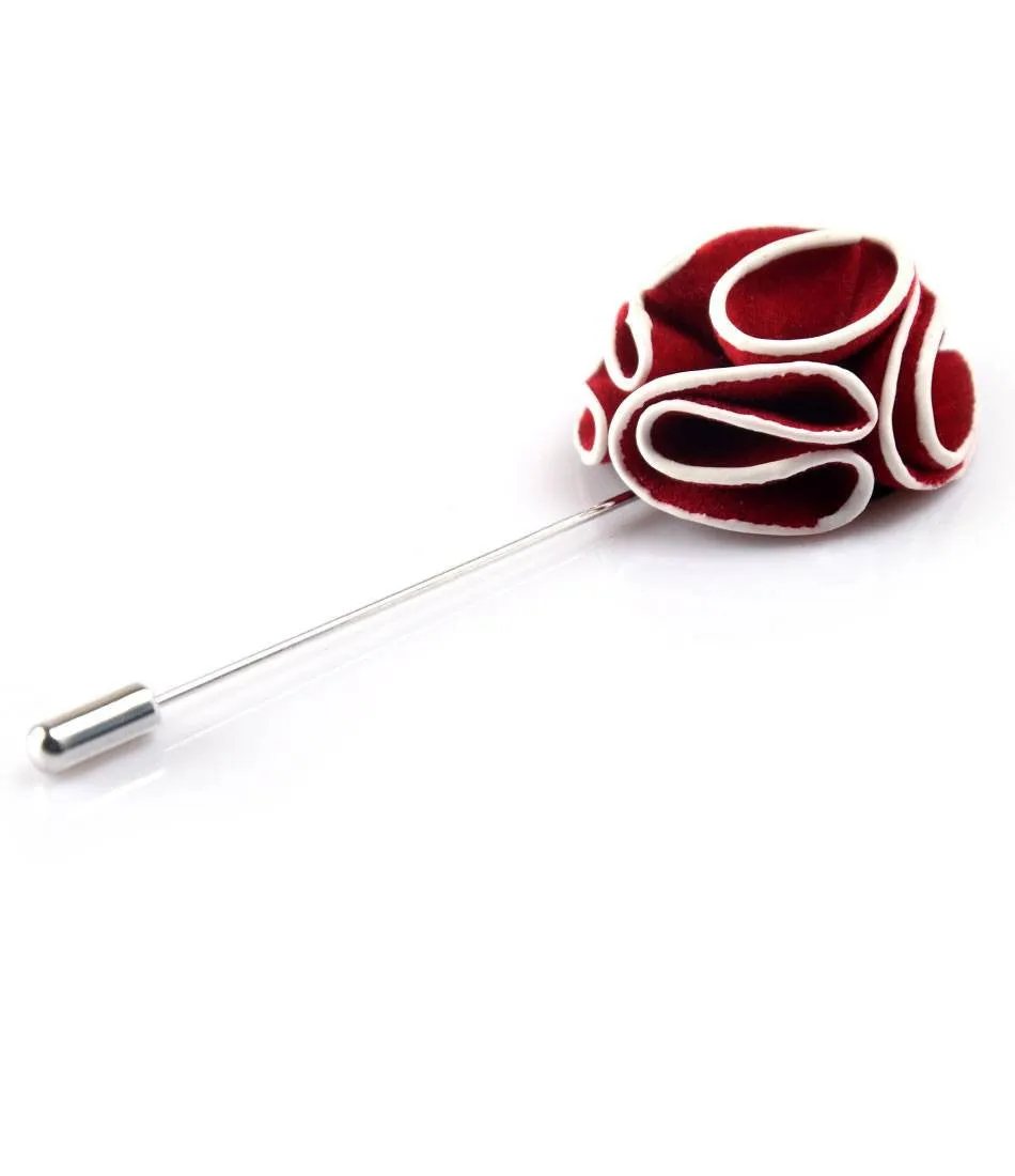 Dark Red With White Border Flower Lapel Pin