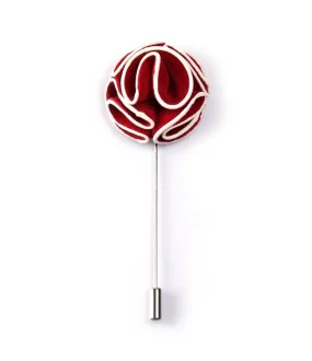 Dark Red With White Border Flower Lapel Pin