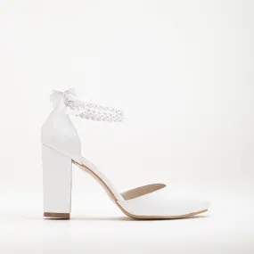 Denise - White Wedding Heels with Pearls