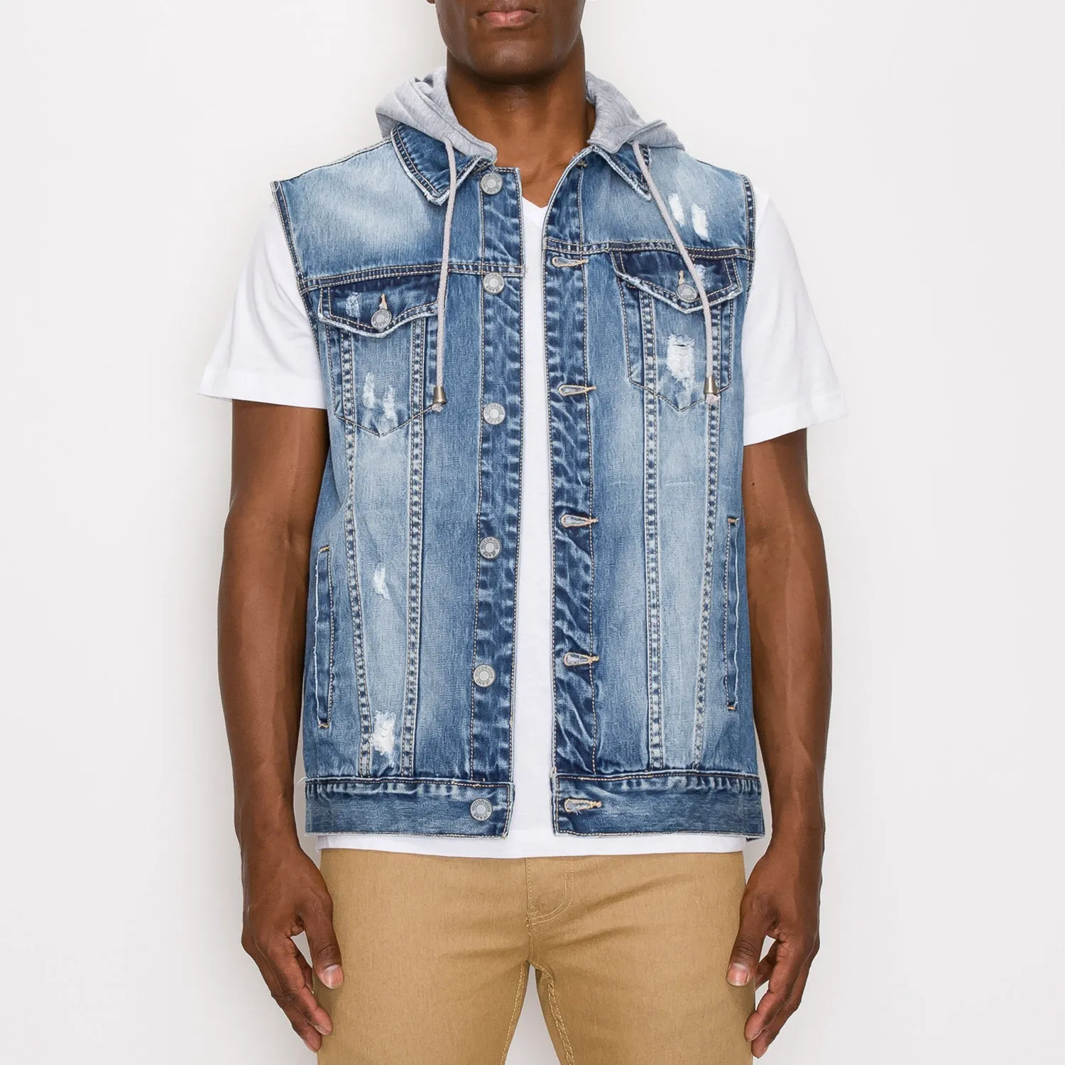 DK108 Detachable Hooded Denim Vest (Open Pack)