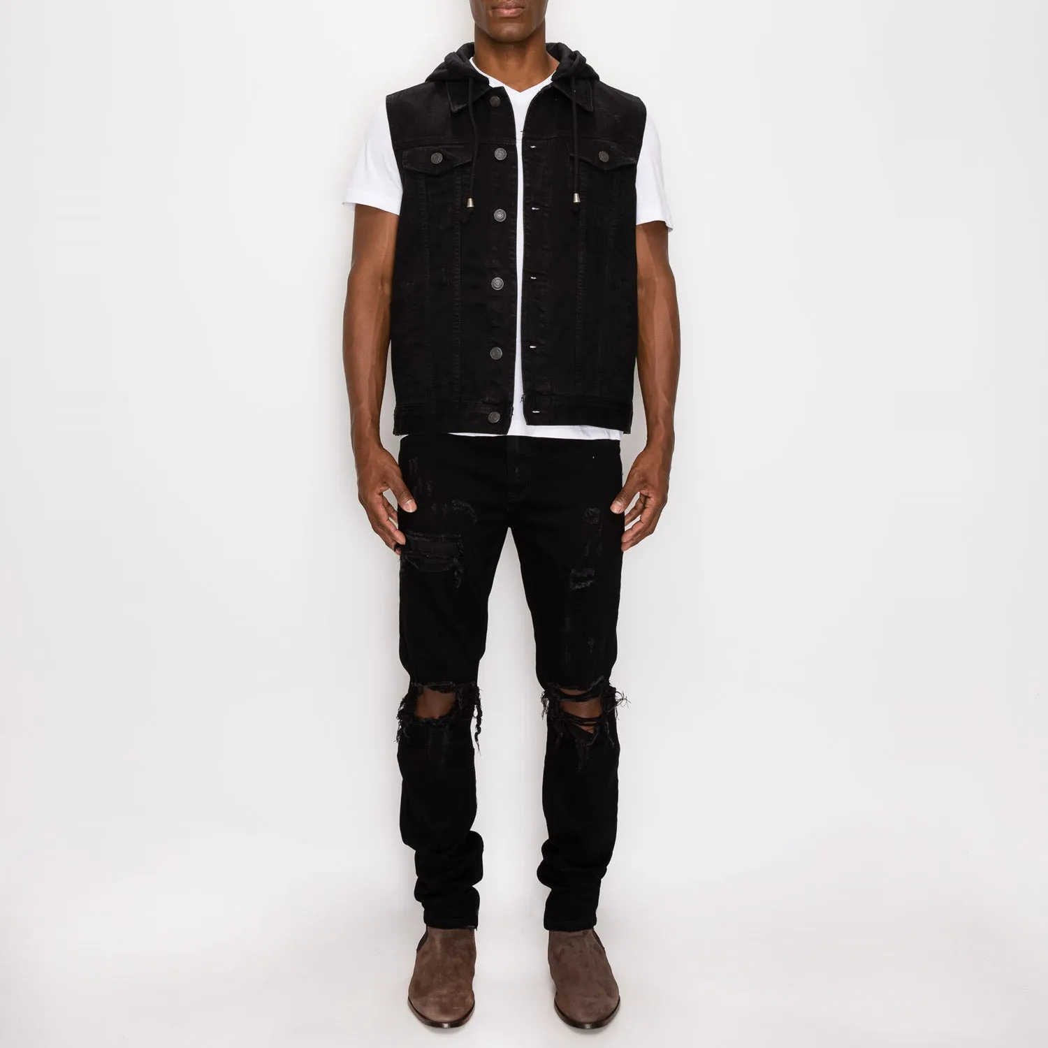 DK108 Detachable Hooded Denim Vest (Open Pack)