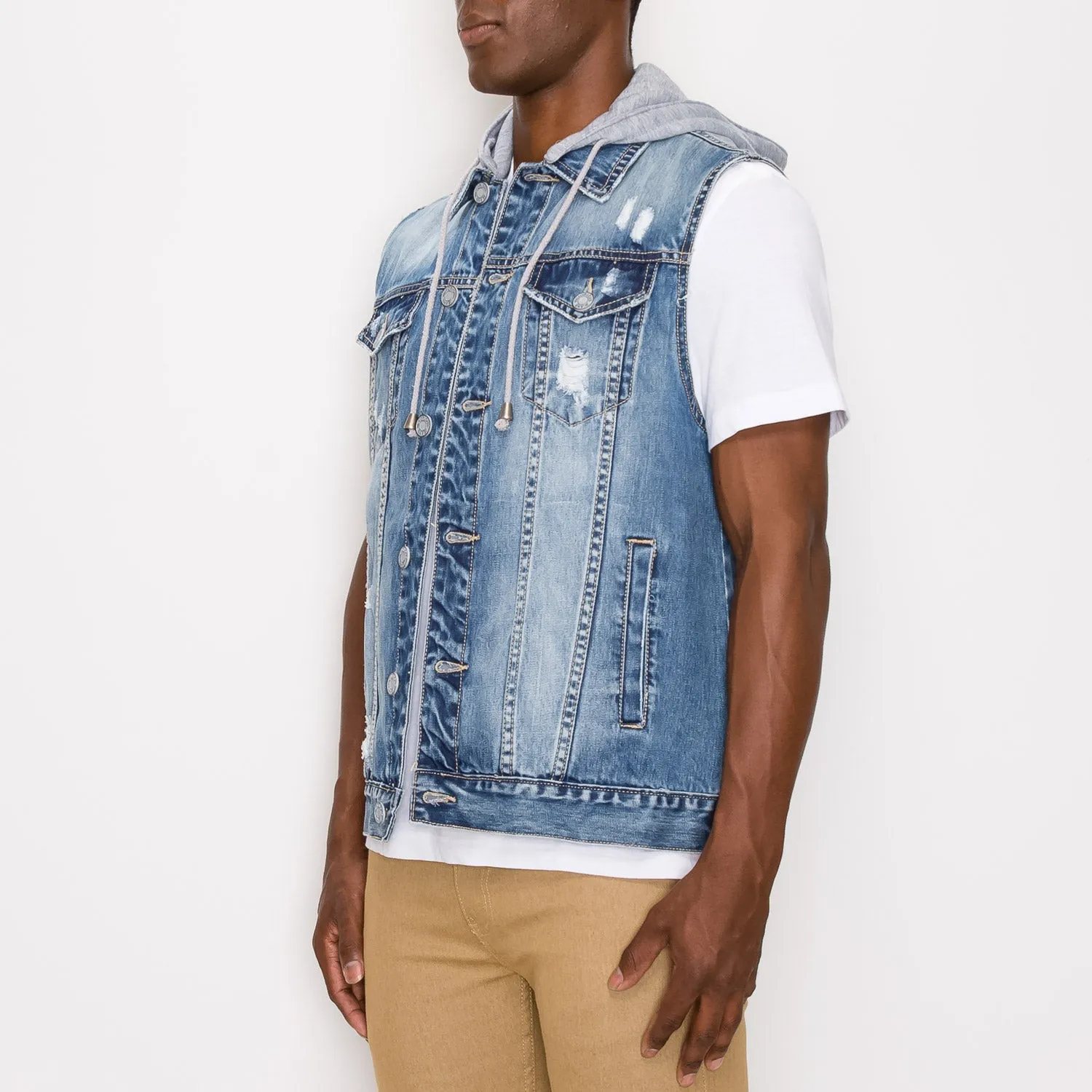 DK108 Detachable Hooded Denim Vest (Open Pack)