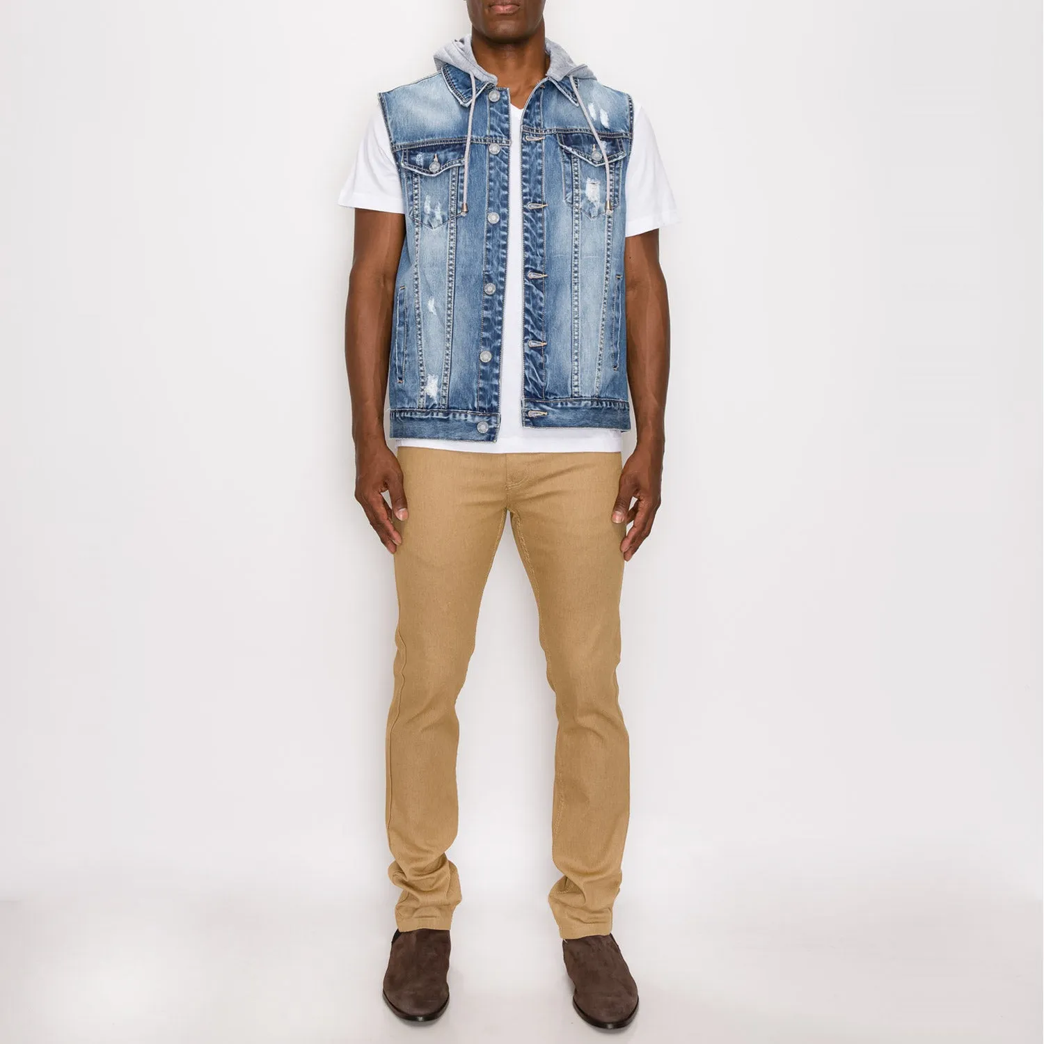 DK108 Detachable Hooded Denim Vest