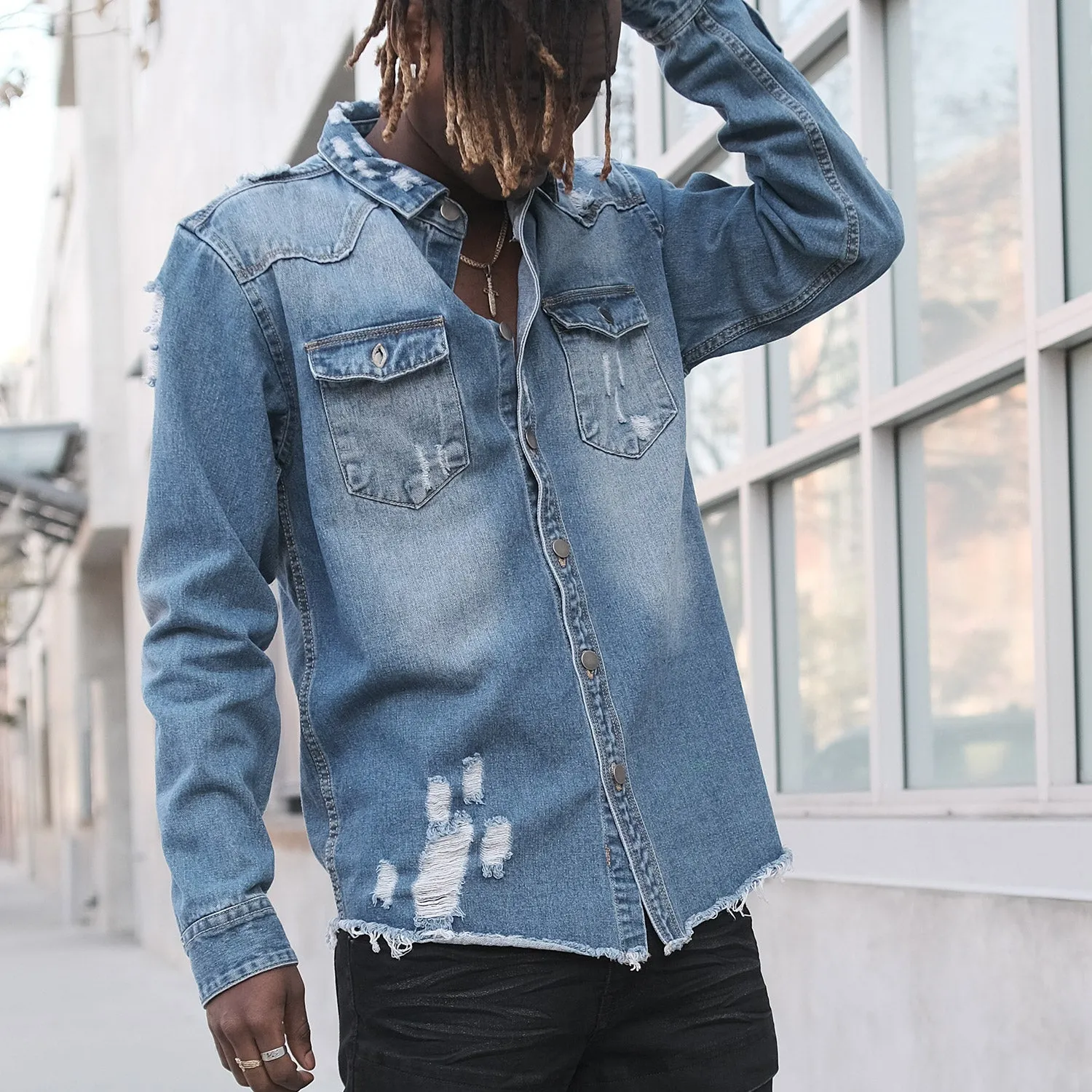 DK158 Ripped Denim Overshirt (Open Pack)