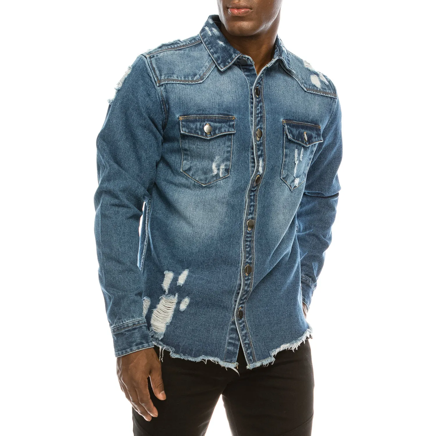 DK158 Ripped Denim Overshirt