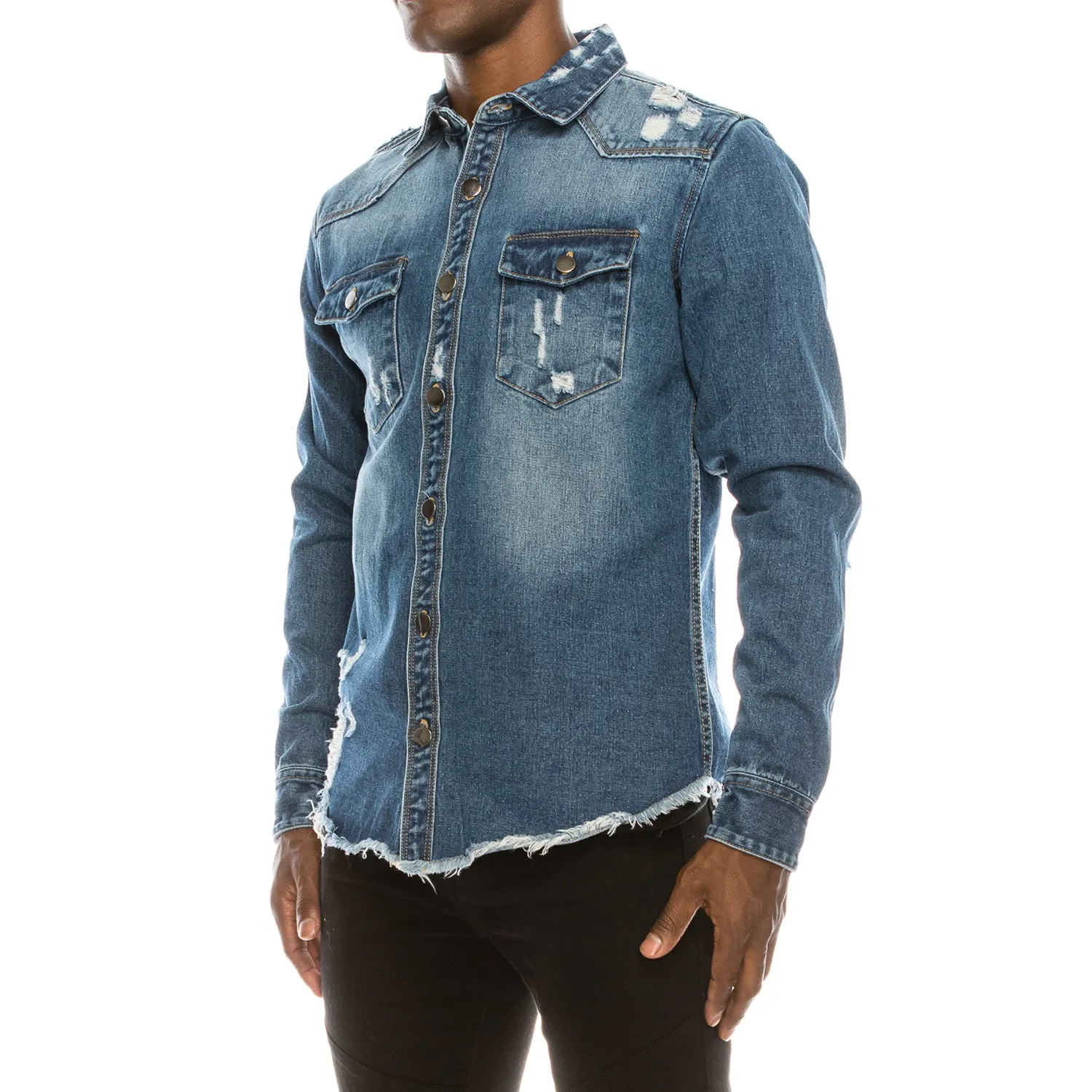 DK158 Ripped Denim Overshirt