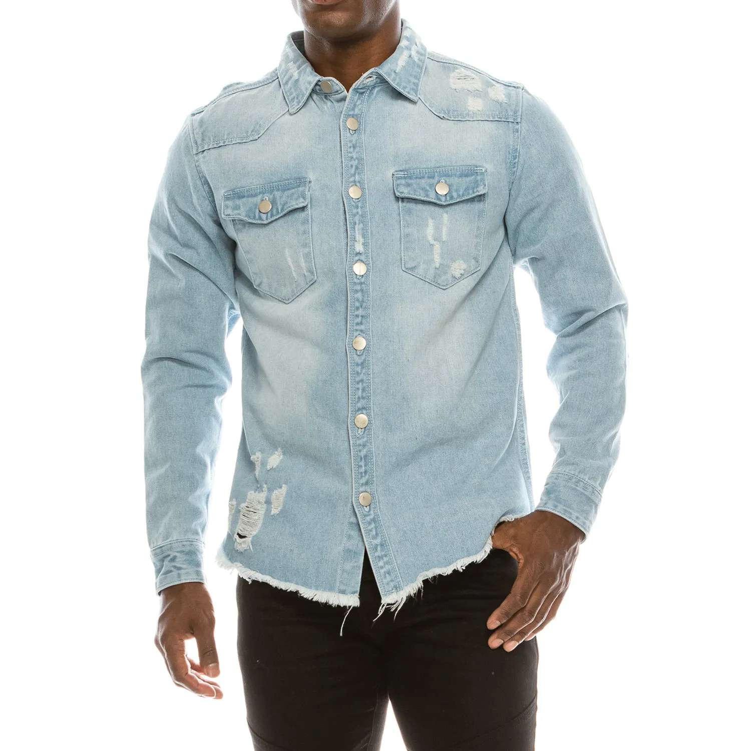 DK158 Ripped Denim Overshirt