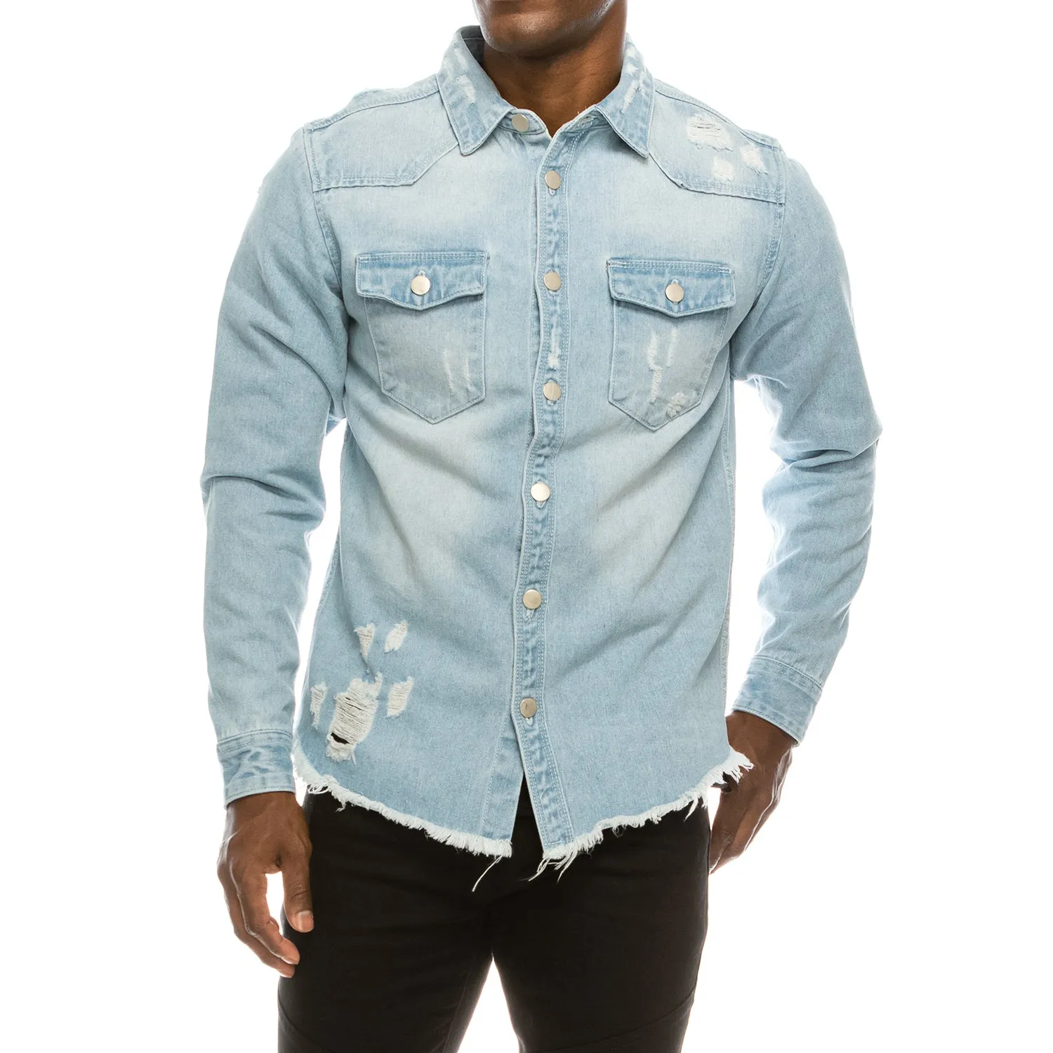 DK158 Ripped Denim Overshirt