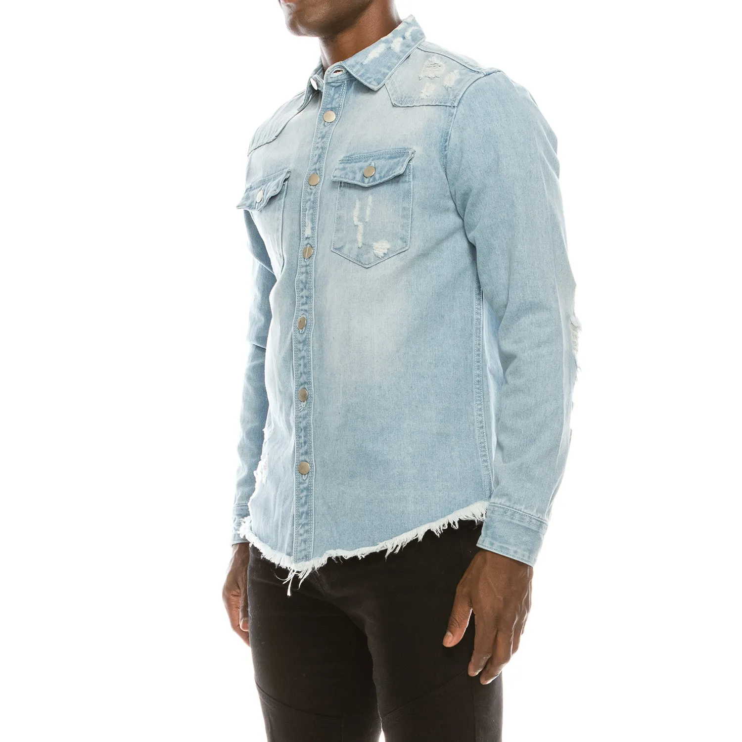 DK158 Ripped Denim Overshirt