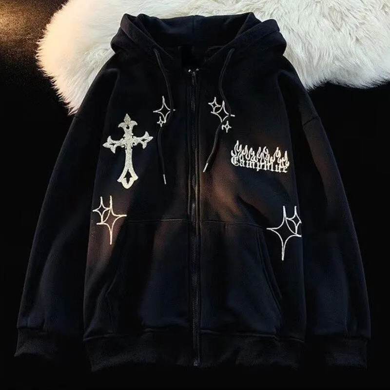 DressBetty - Gothic Street Embroidered Hoodie