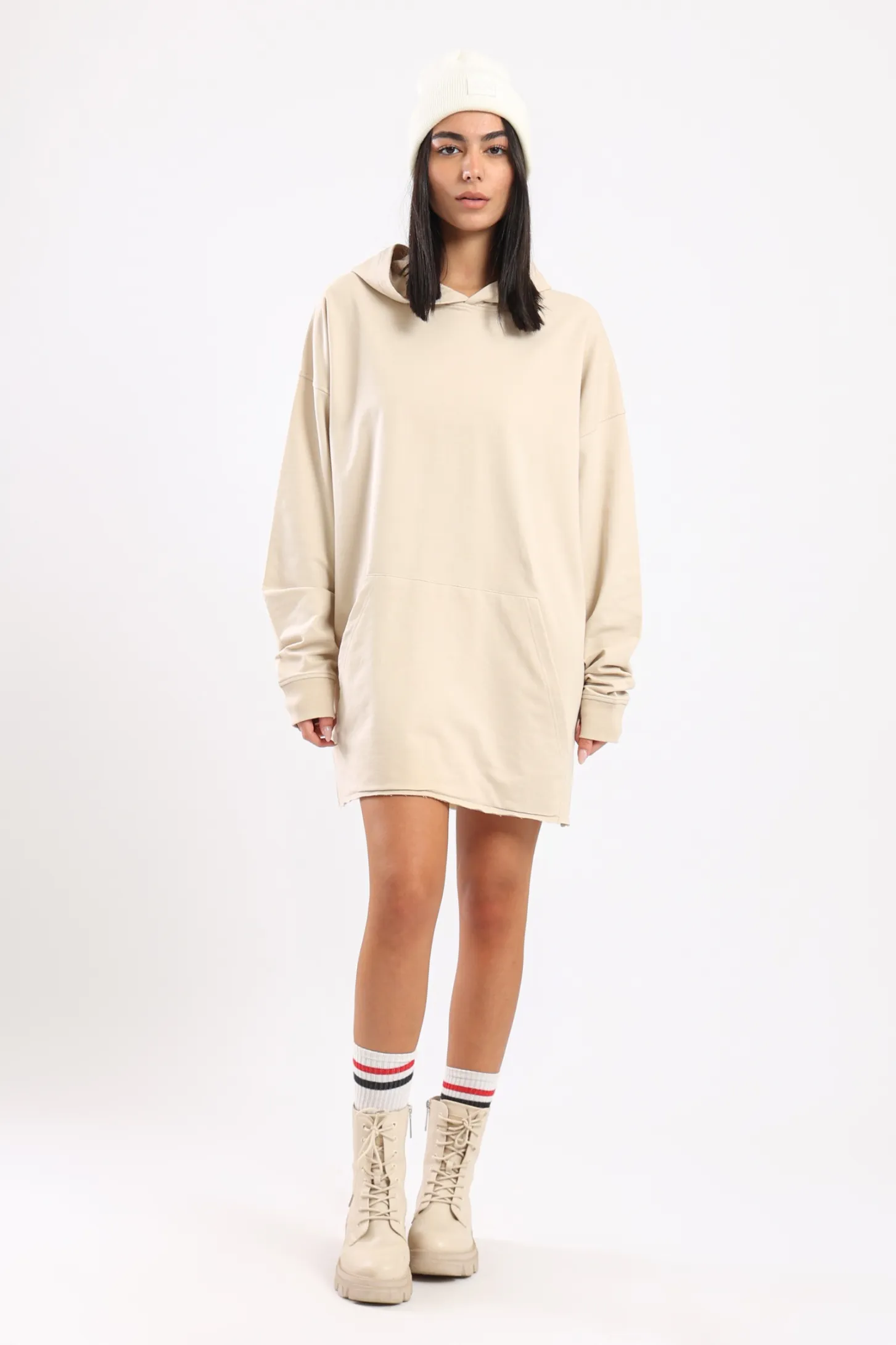 EASY DAY OVERSIZED HOODIE DRESS - BEIGE