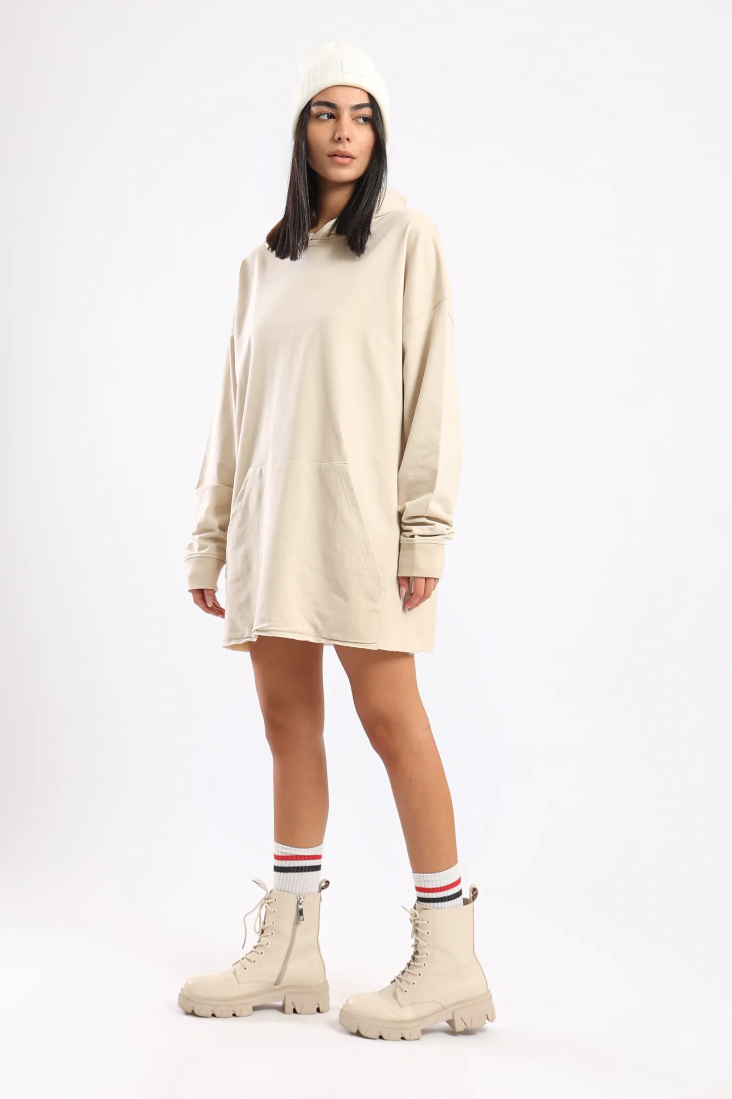 EASY DAY OVERSIZED HOODIE DRESS - BEIGE