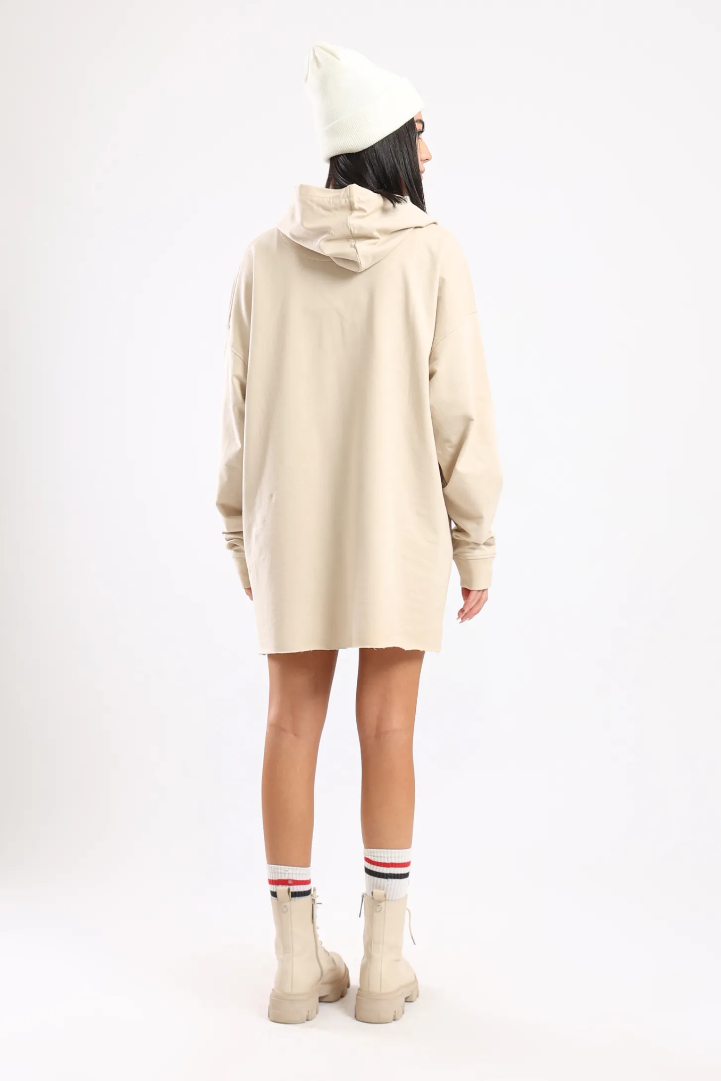 EASY DAY OVERSIZED HOODIE DRESS - BEIGE