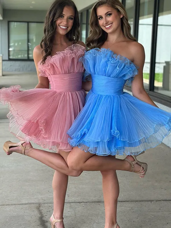 Elegant A-line Organza Blue Dusty Rose Short Homecoming Dresses Online, HD0770