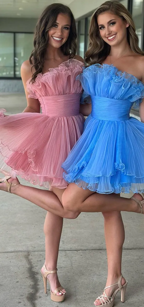 Elegant A-line Organza Blue Dusty Rose Short Homecoming Dresses Online, HD0770