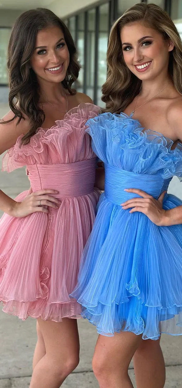 Elegant A-line Organza Blue Dusty Rose Short Homecoming Dresses Online, HD0770