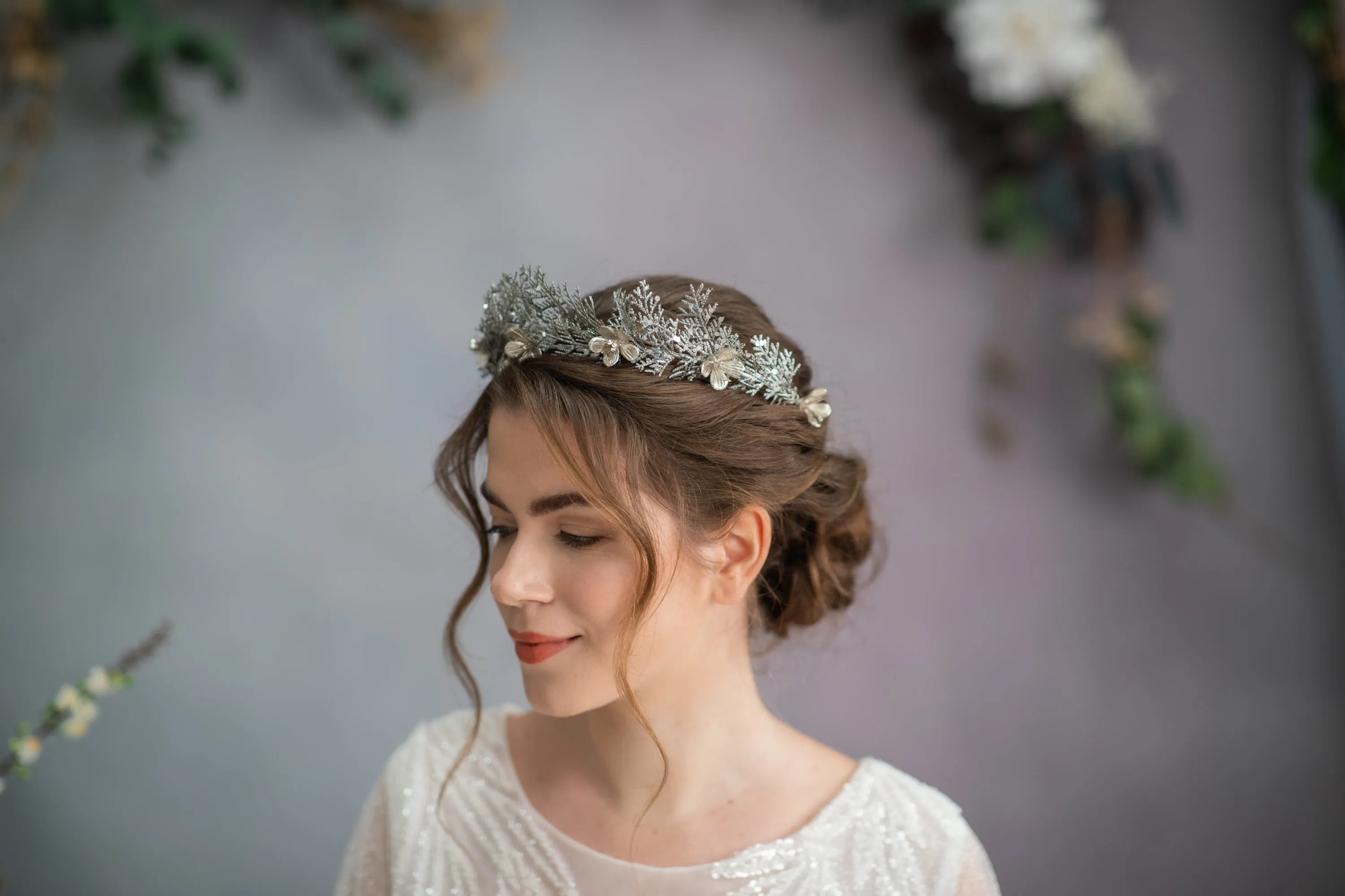 Elegant silver flower hair crown