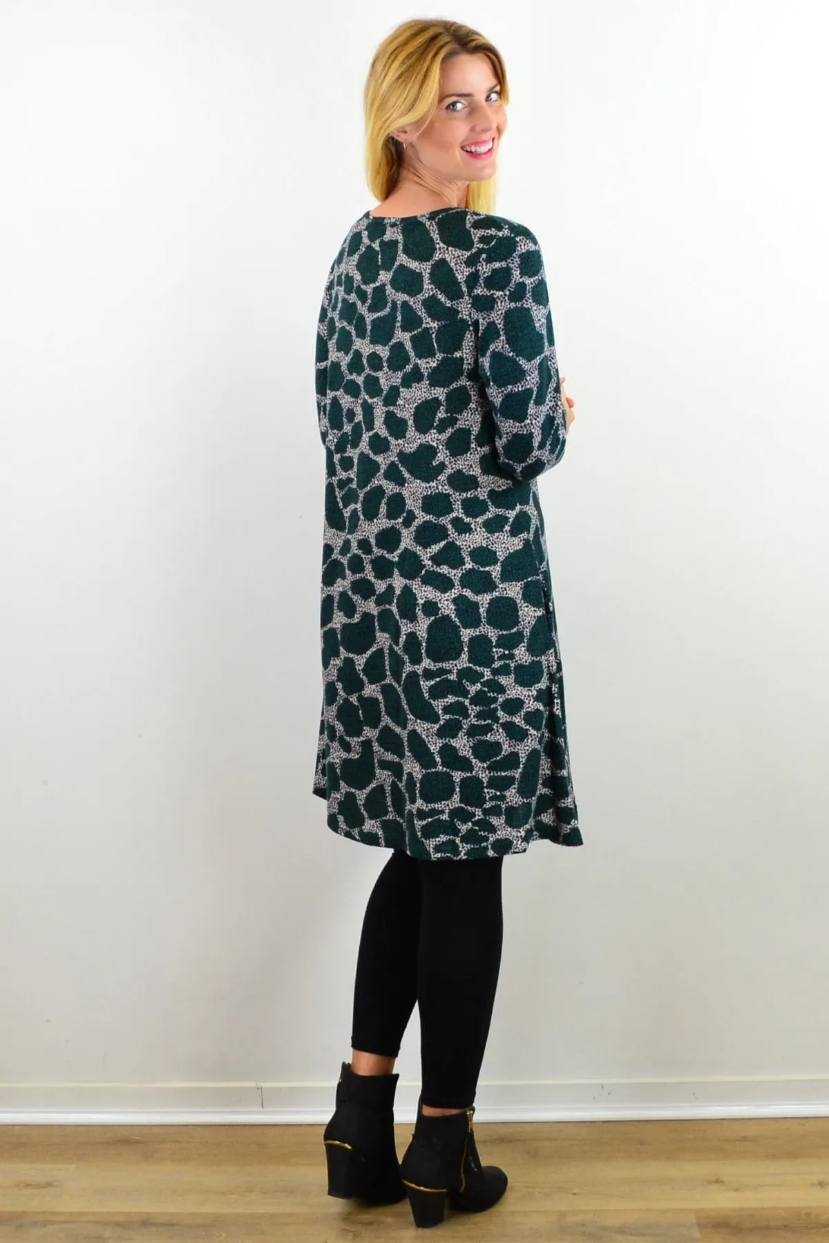 Emerald Green Animal Print Tunic Dress