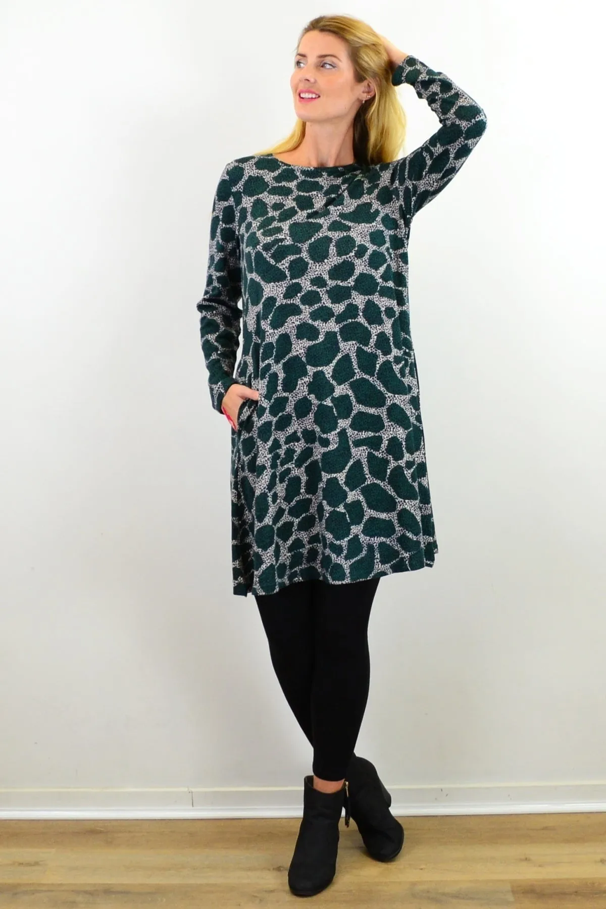 Emerald Green Animal Print Tunic Dress