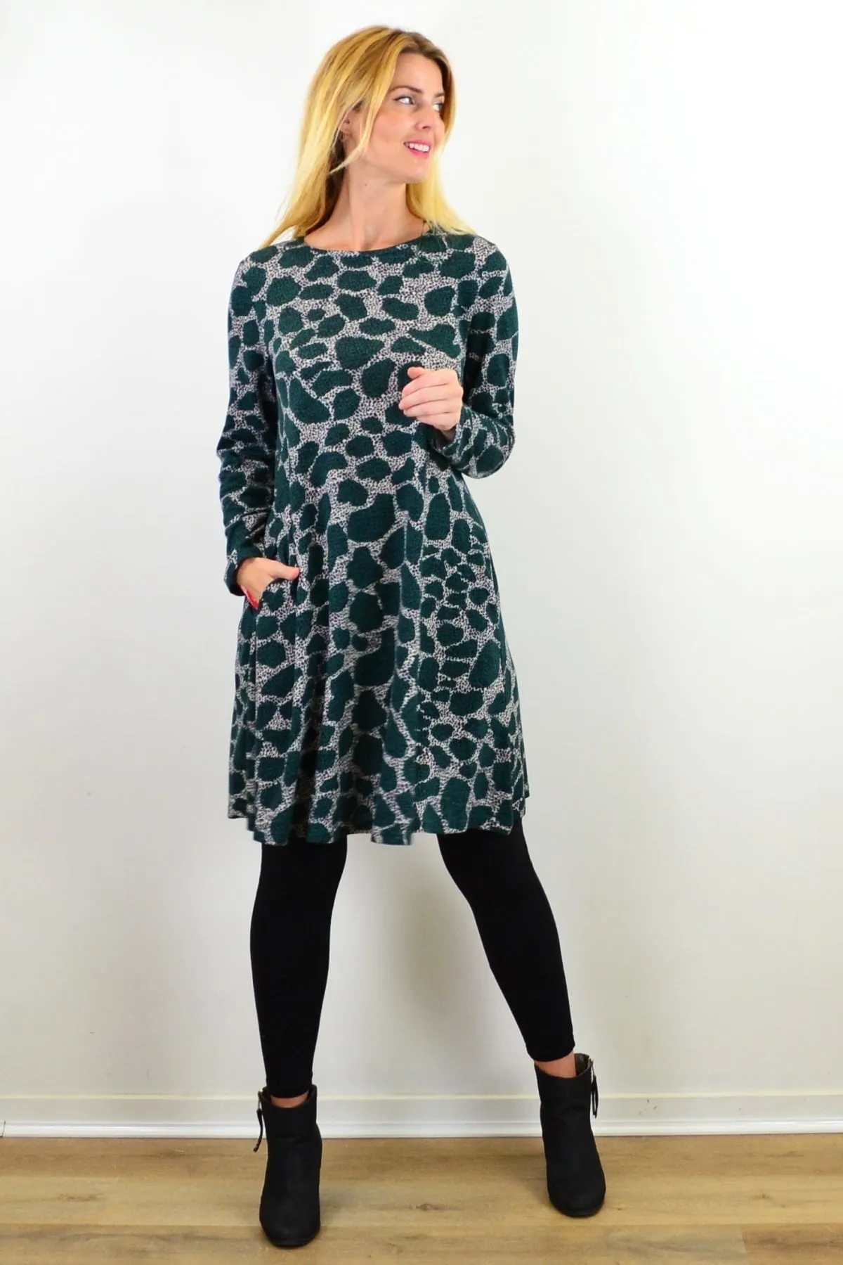 Emerald Green Animal Print Tunic Dress