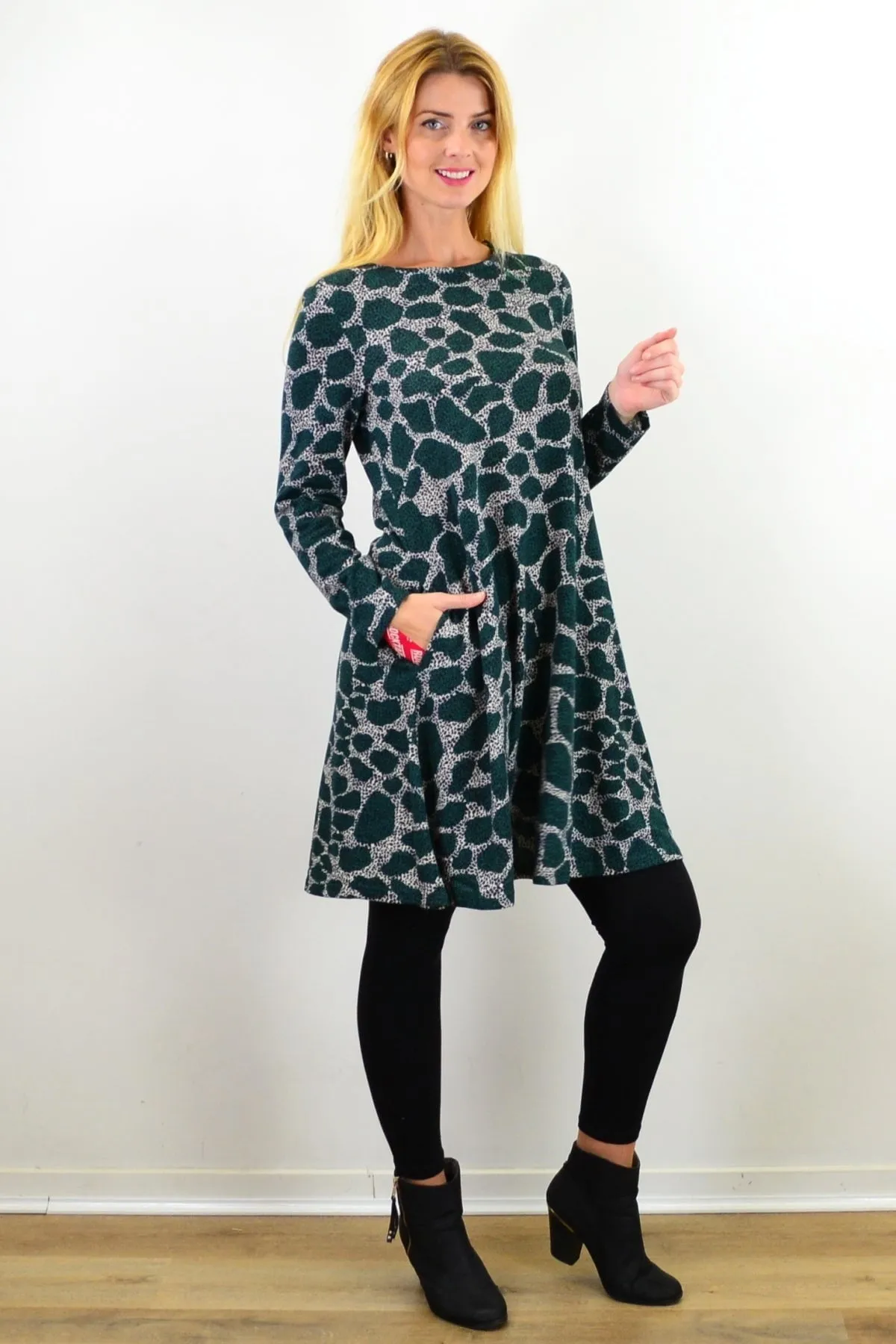 Emerald Green Animal Print Tunic Dress