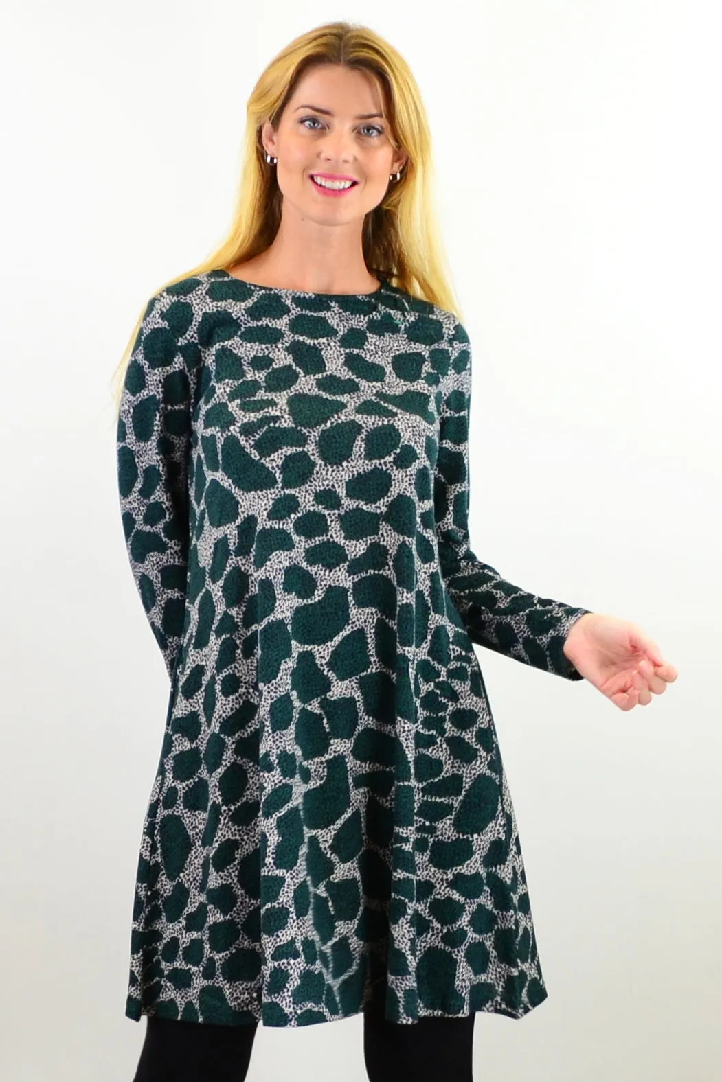 Emerald Green Animal Print Tunic Dress