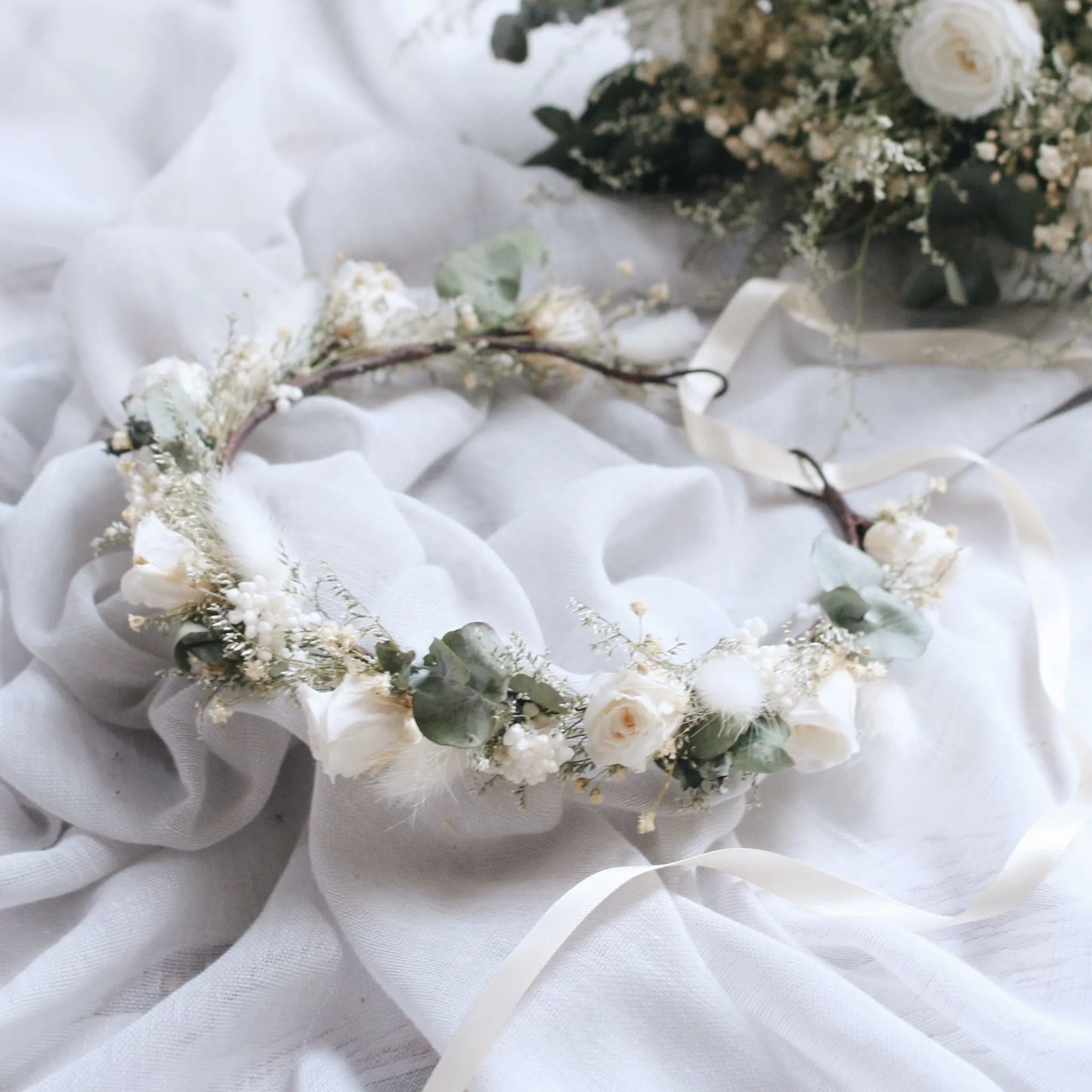 Everlasting White Rose Flower Crown ELEGANT BEAUTY