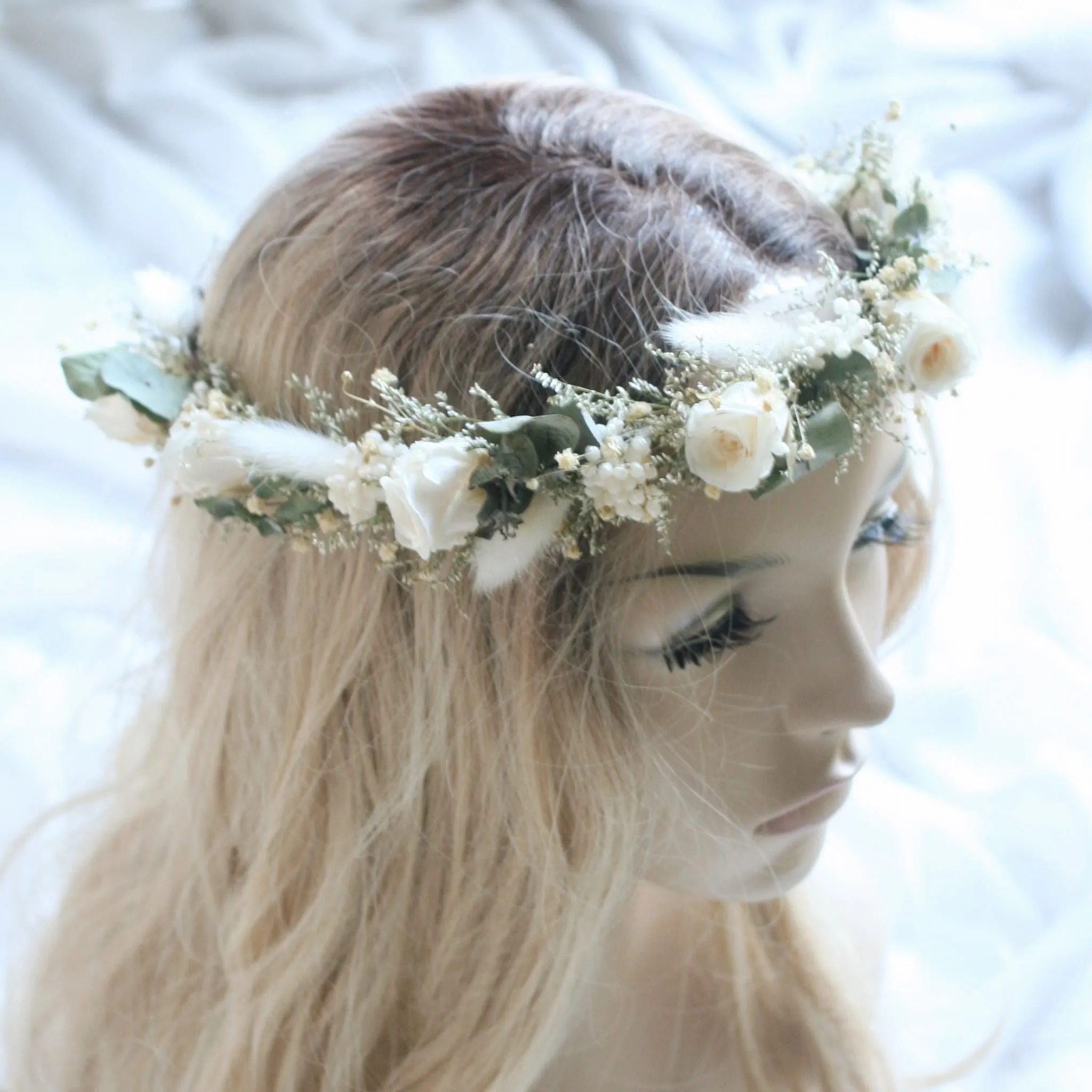 Everlasting White Rose Flower Crown ELEGANT BEAUTY