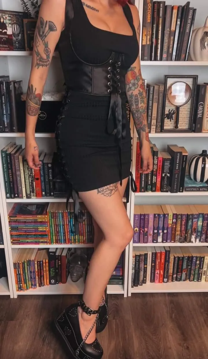 'Fallen Angel' Black Lace Up Sexy Goth Bodycon Dress