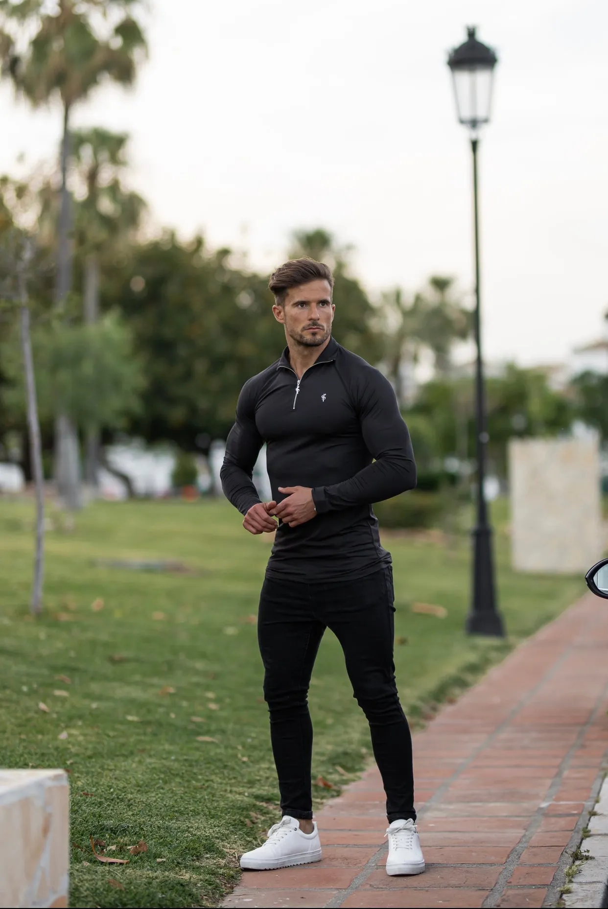 Father Sons Long Sleeve Solid Black Half Zip Gym Top - FSH634