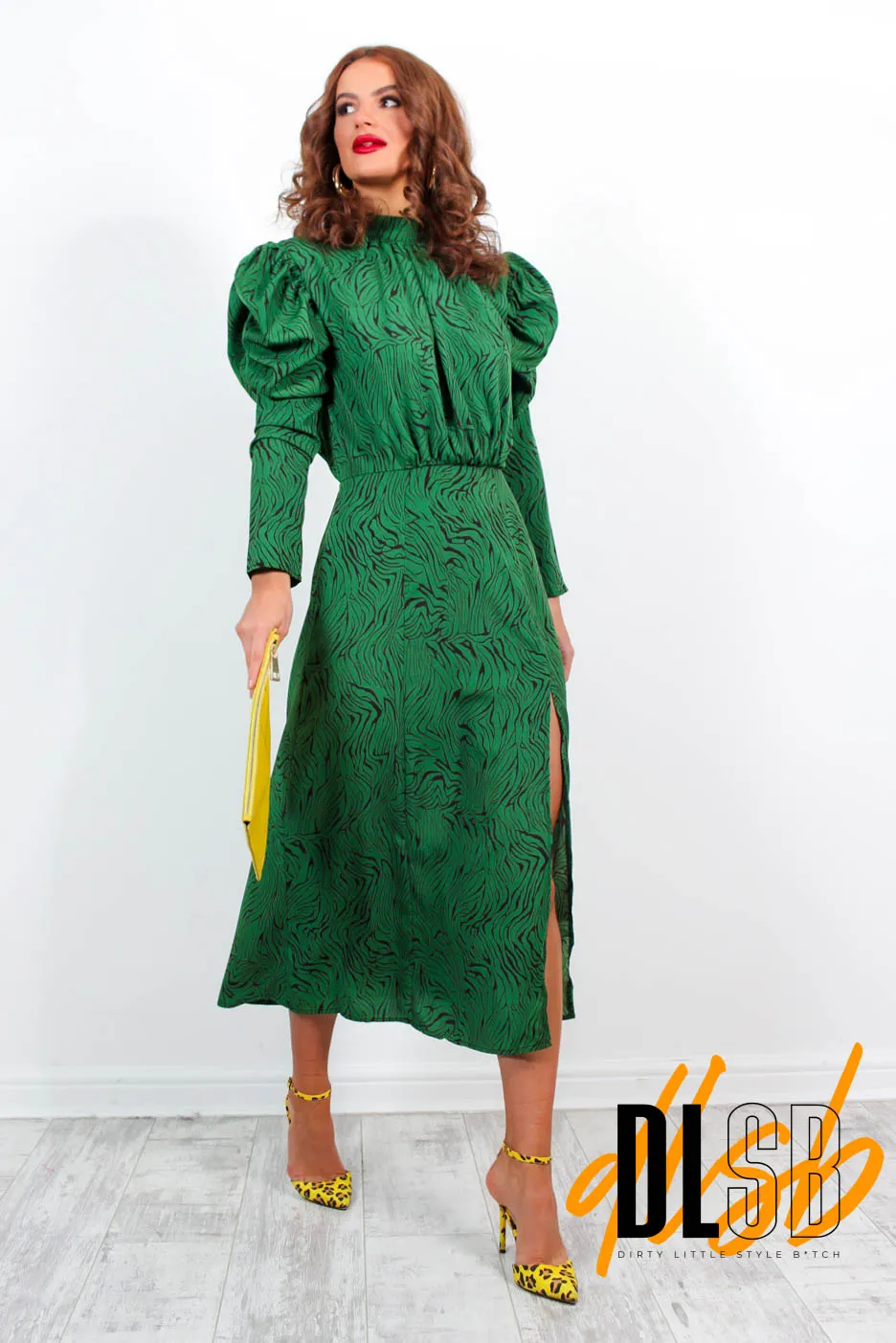 First Date - Green Animal Print Midi Dress