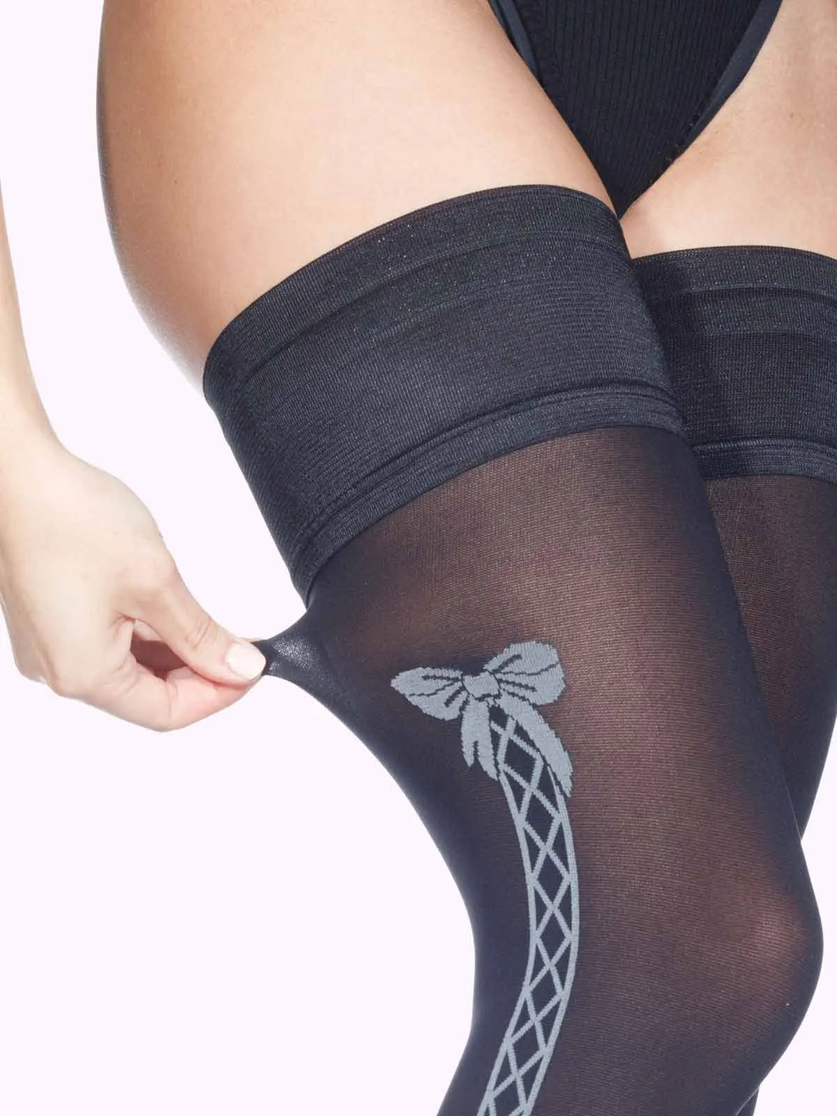 FLAVIA Ribbons and Bows Matte Thigh Highs