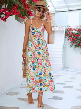 Floral Crisscross Backless Split Dress