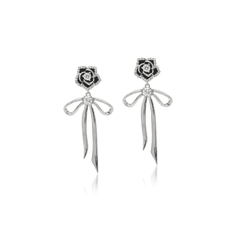 Flower & Ribbon Cubic Zirconia Earrings