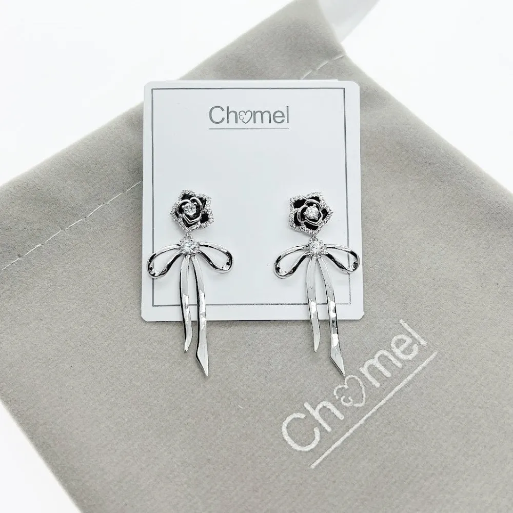 Flower & Ribbon Cubic Zirconia Earrings