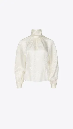 Foldover Mock Neck Blouse - Off White